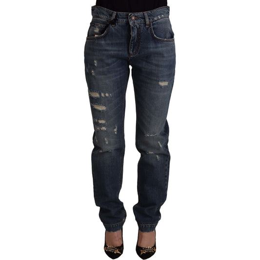 Dolce & Gabbana Blue Denim Baroque Heart Logo Patch Pants Jeans PAN73048 - 38