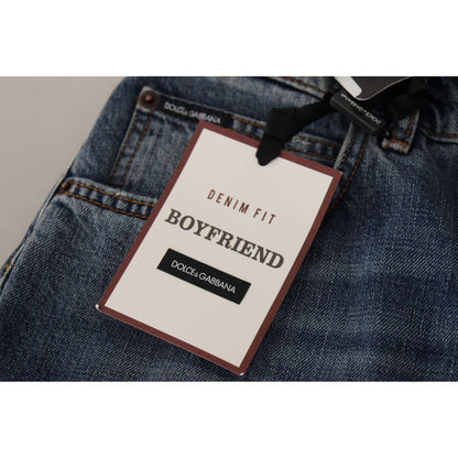 Dolce & Gabbana Blue Denim Baroque Heart Logo Patch Pants Jeans