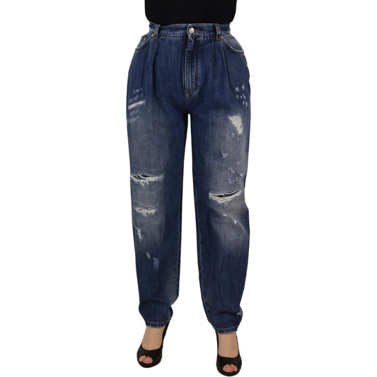 Dolce & Gabbana Blue Washed High Waist Loose Fit Pants PAN73085- 40