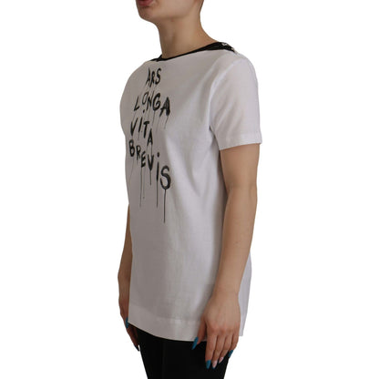 Dolce & Gabbana White Slogan Print Round Neck Cotton T-shirt