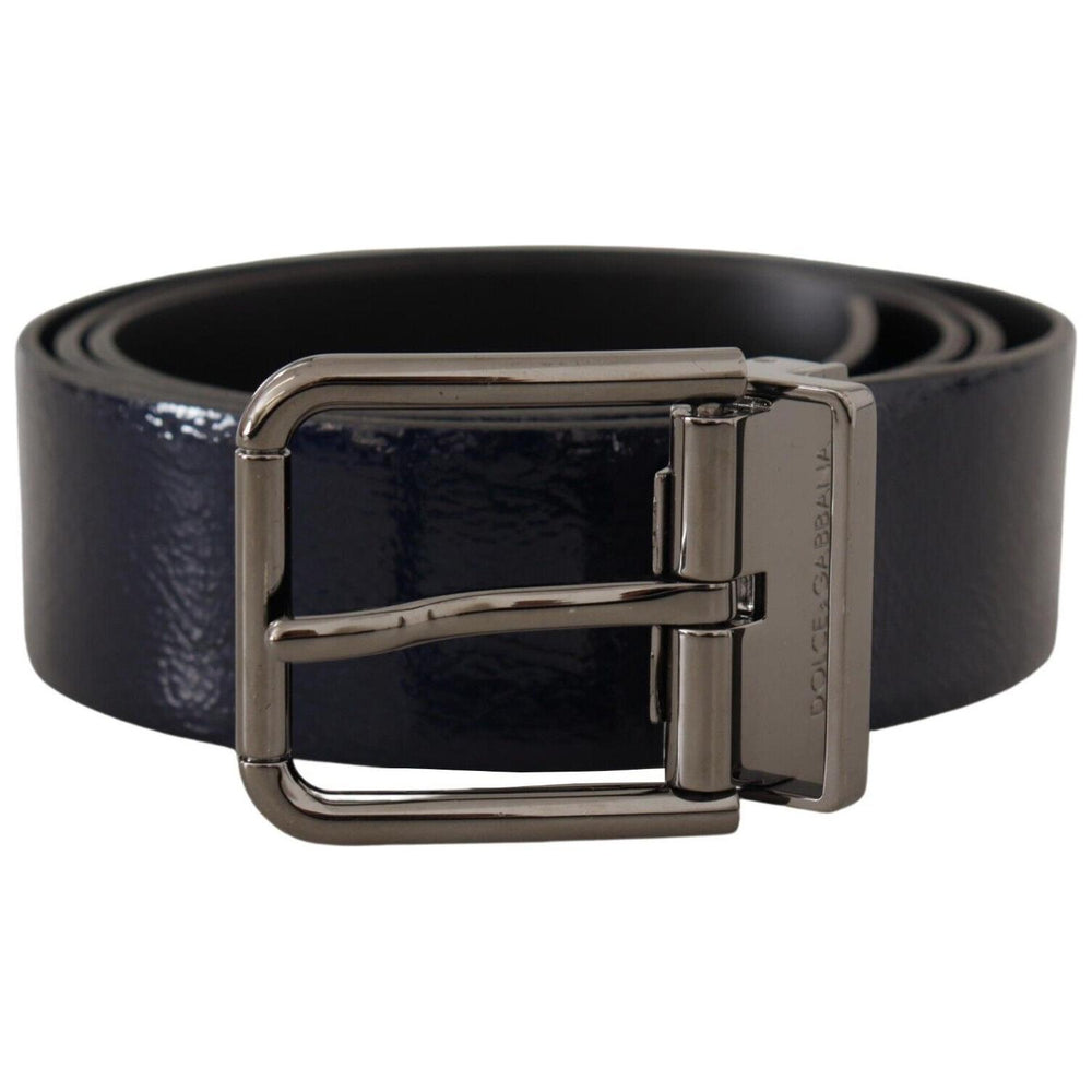 Dolce & Gabbana Blue Patent Leather Vernice Silver Logo Buckle Belt BEL8497 -90