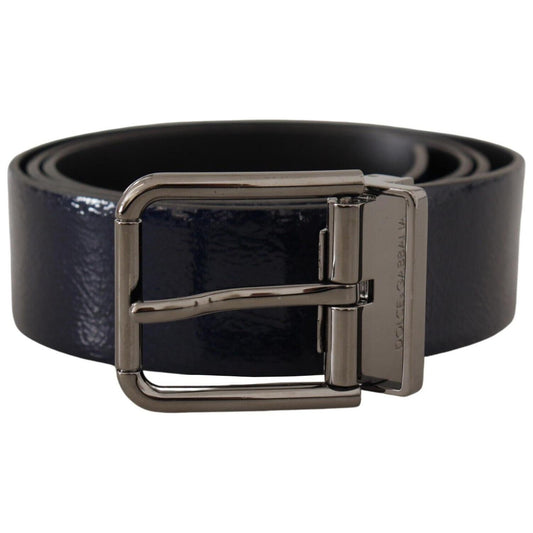 Dolce & Gabbana Blue Patent Leather Vernice Silver Logo Buckle Belt BEL8497 -90