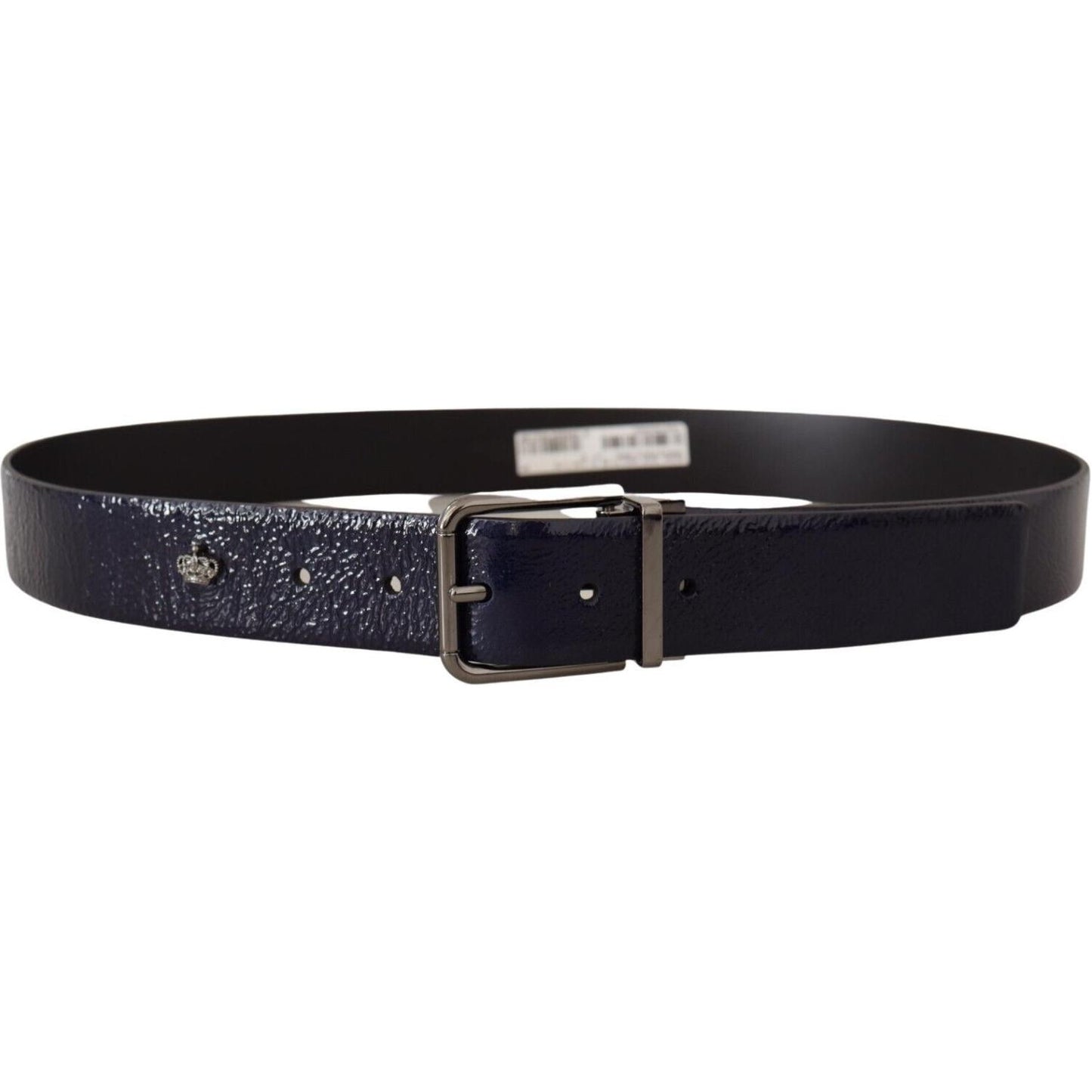 Dolce & Gabbana Blue Patent Leather Vernice Silver Logo Buckle Belt BEL8497 -90