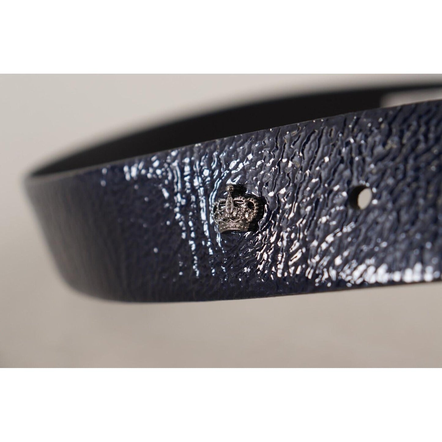 Dolce & Gabbana Blue Patent Leather Vernice Silver Logo Buckle Belt BEL8497 -90