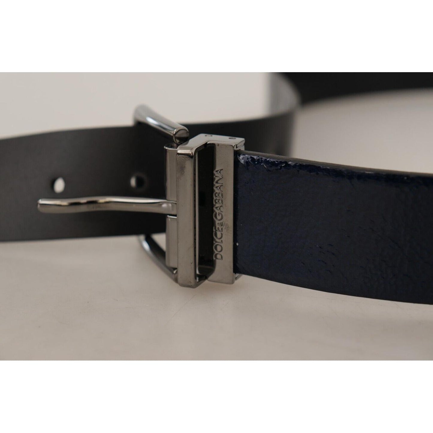 Dolce & Gabbana Blue Patent Leather Vernice Silver Logo Buckle Belt BEL8497 -90