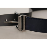 Dolce & Gabbana Blue Patent Leather Vernice Silver Logo Buckle Belt BEL8497 -90