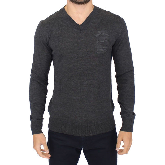 Ermanno Scervino Gray Wool Blend V-neck Pullover Sweater SIG10334-1