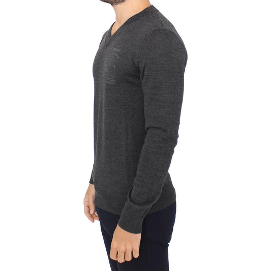 Ermanno Scervino Gray Wool Blend V-neck Pullover Sweater SIG10334-1