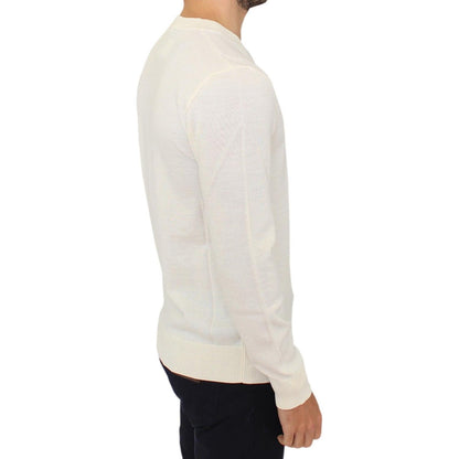 Ermanno Scervino Off White Wool Blend V-neck Pullover Sweater