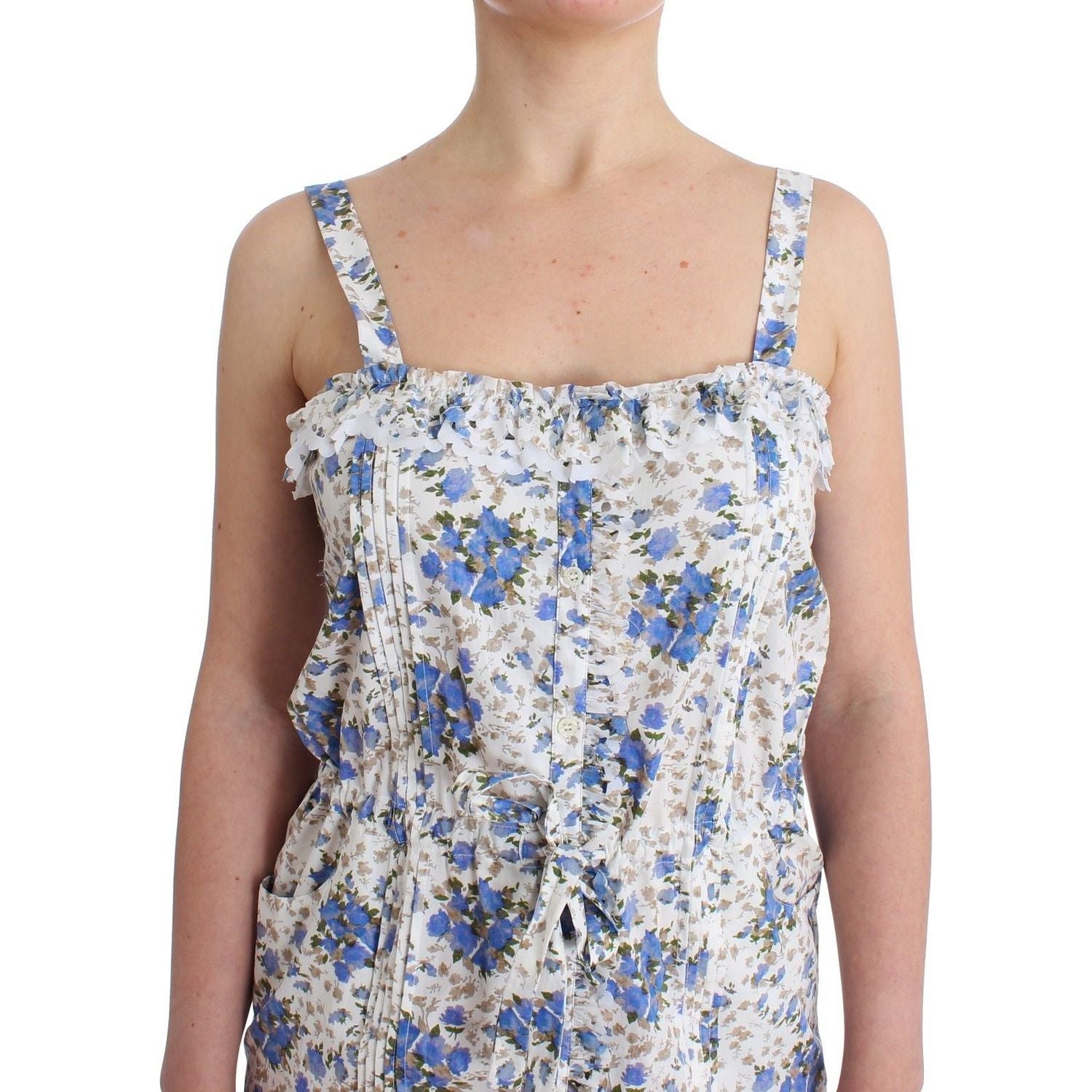 Ermanno Scervino Beachwear Blue Floral Beach Mini Dress Short