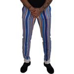 Dolce & Gabbana Blue Striped Silk Cotton Slim Trousers Pants PAN73284- 46