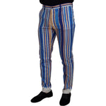 Dolce & Gabbana Blue Striped Silk Cotton Slim Trousers Pants PAN73284- 46
