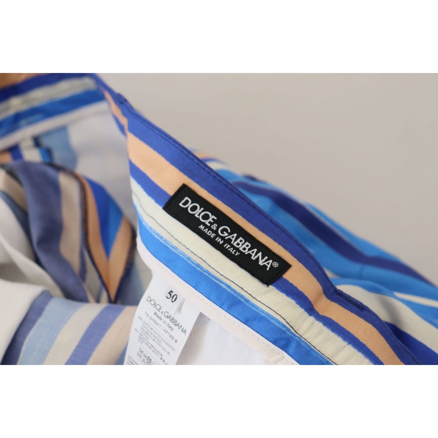 Dolce & Gabbana Blue Striped Silk Cotton Slim Trousers Pants PAN73284- 46