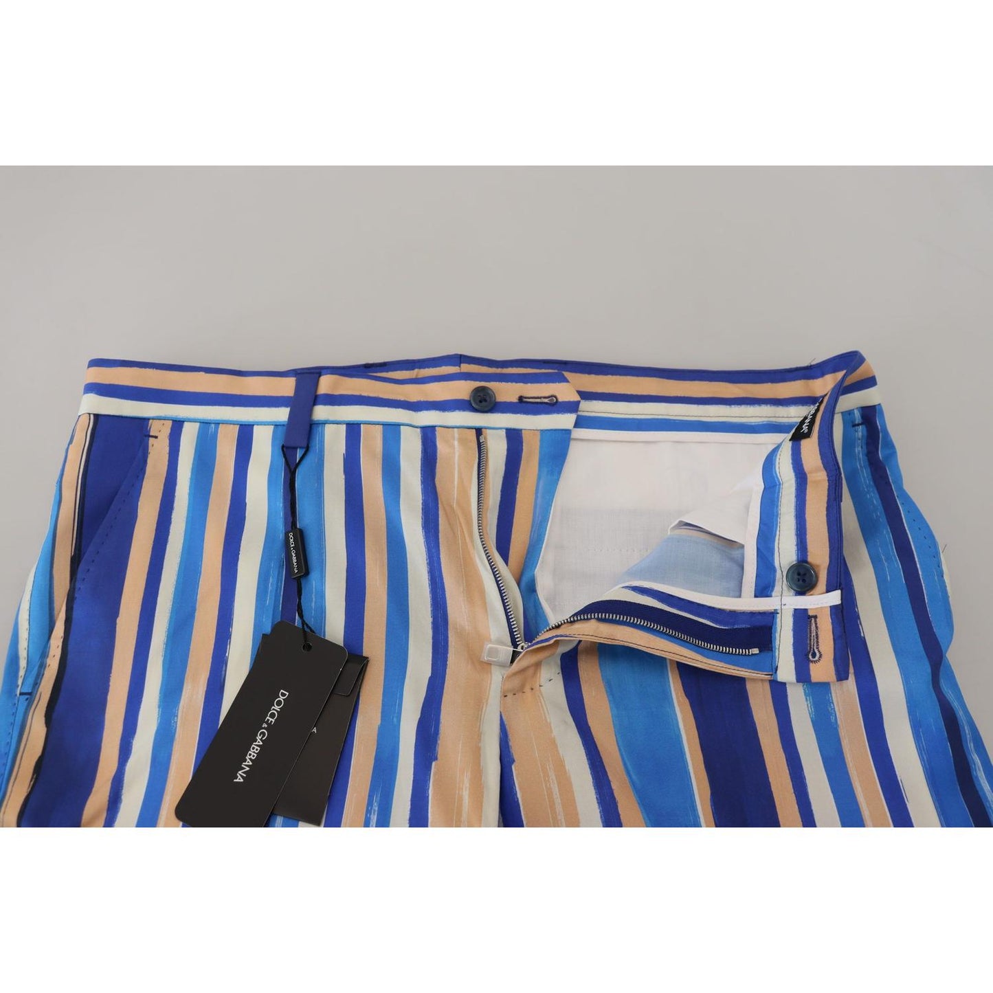 Dolce & Gabbana Blue Striped Silk Cotton Slim Trousers Pants PAN73284- 46
