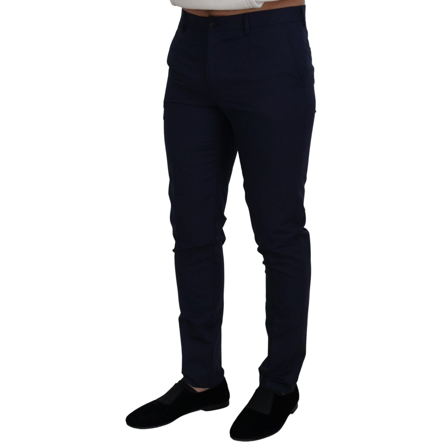 Dolce & Gabbana Blue Linen Cotton Slim Trousers Chinos Pants