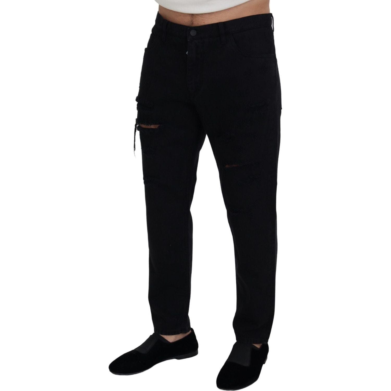 بنطلون جينز إيطالي فضفاض أنيق باللون الأسود من دولتشي آند غابانا