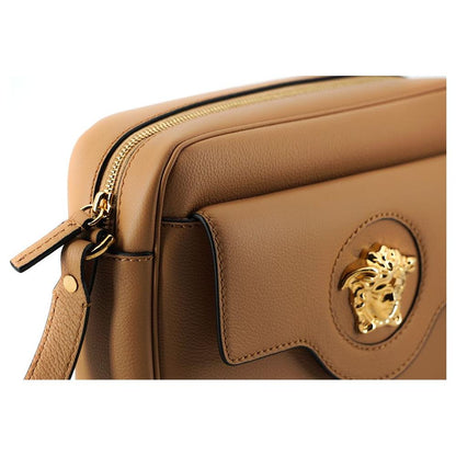 Versace Elegant Brown Leather Camera Case Shoulder Bag Crossbody Bag