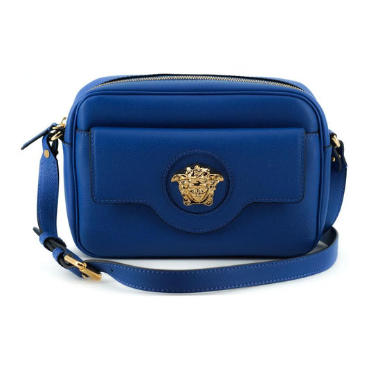 Versace Elegant Blue Calf Leather Camera Case Bag 8054712655630