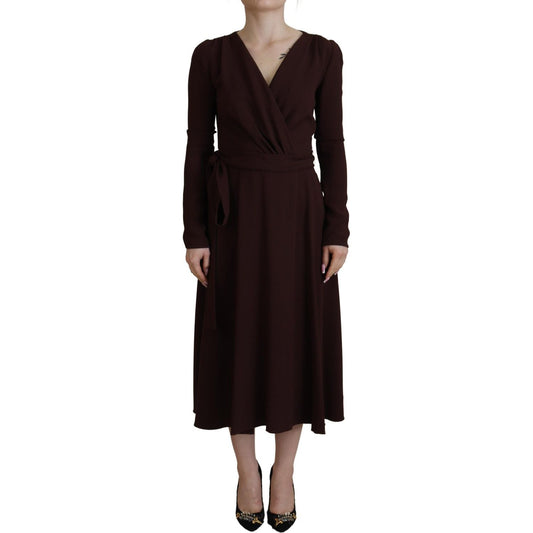 Dolce & Gabbana Brown Wrap Long Sleeve Midi Stretch Dress DR28809- 38
