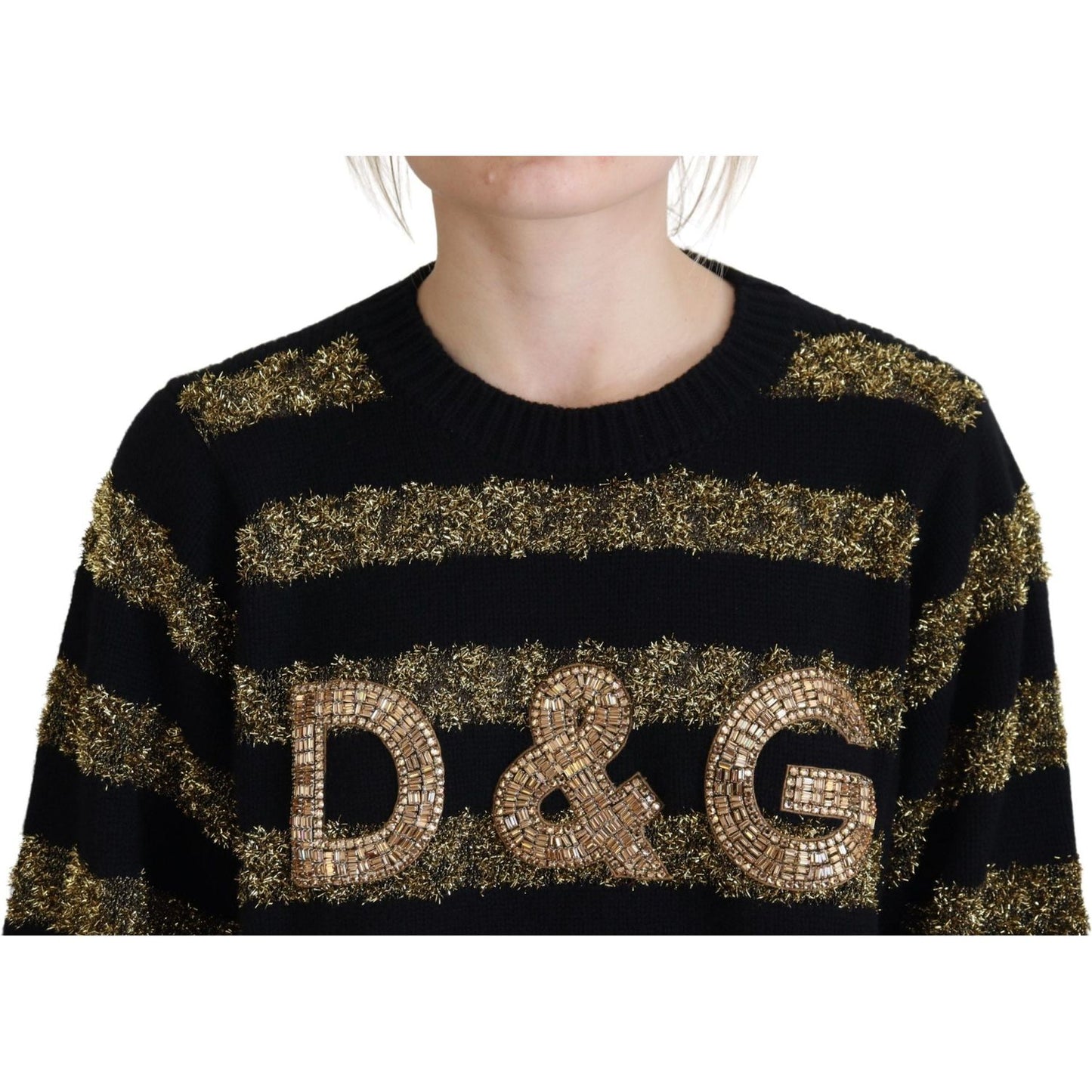 Dolce & Gabbana Black Gold D&G Crystal Cashmere Sweater TSH82976- 38