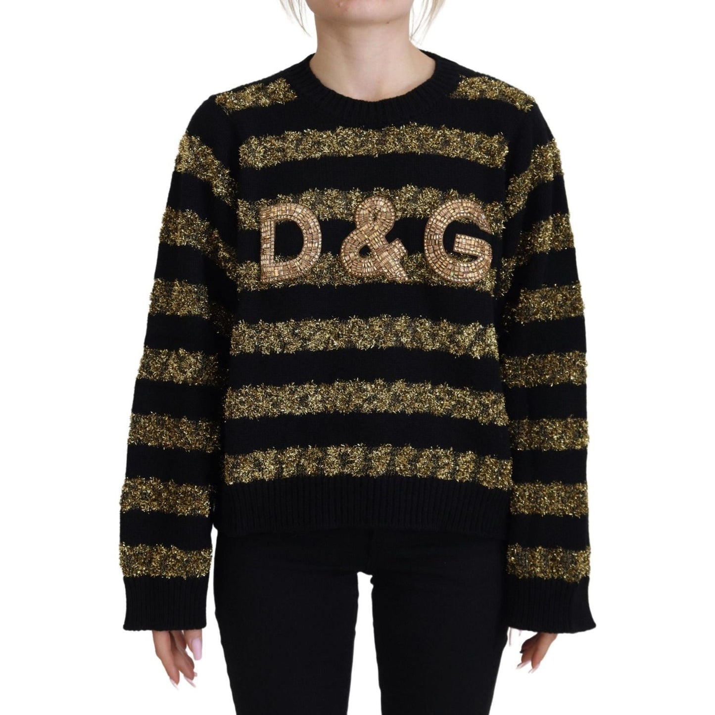 Dolce & Gabbana Black Gold D&G Crystal Cashmere Sweater TSH82976- 38