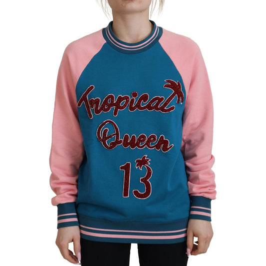 Dolce & Gabbana Blue Pink Queen Sequin Crystal Sweater TSH82978- 36