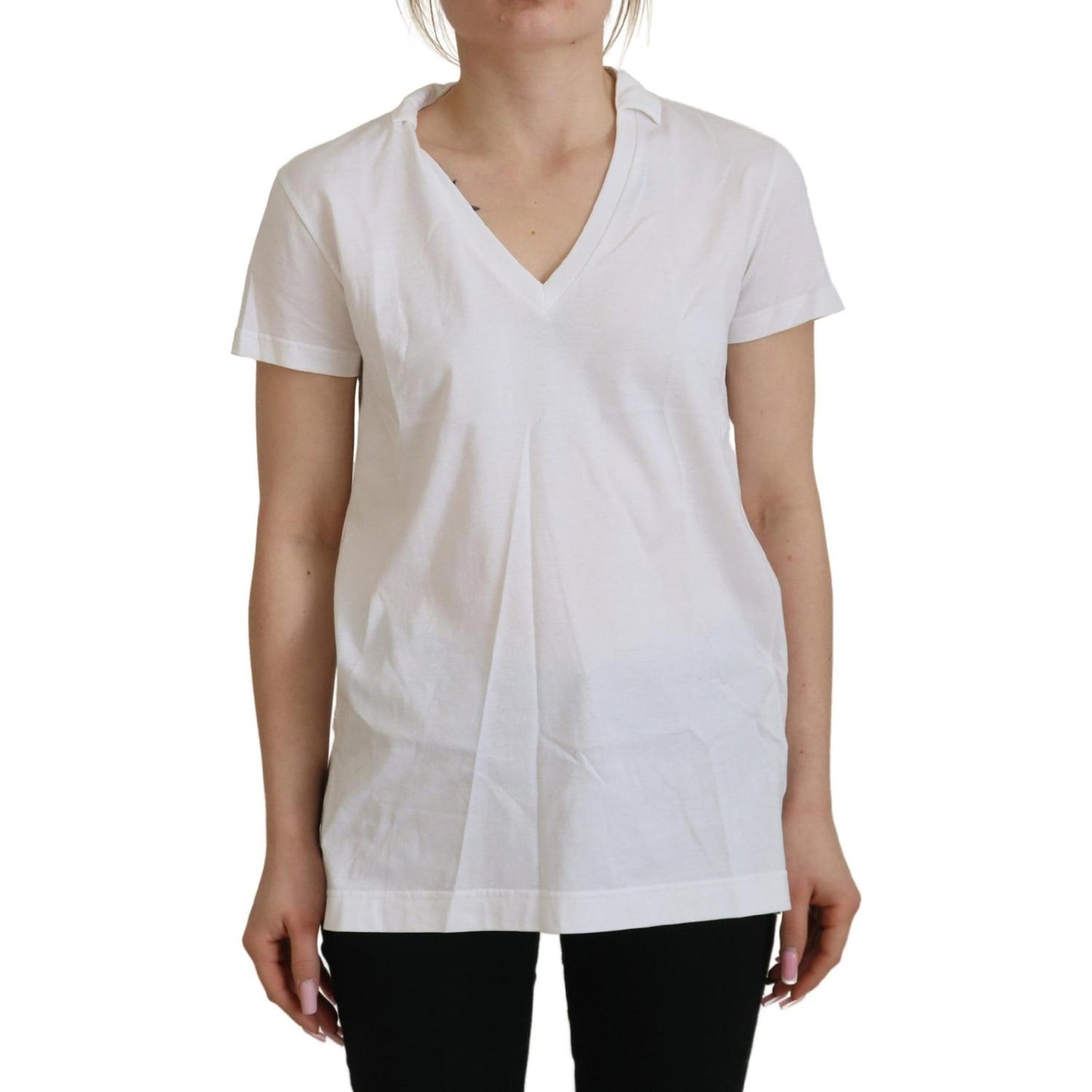 Dolce & Gabbana White Short Sleeve V-neck Cotton Top Blouse T-shirt
