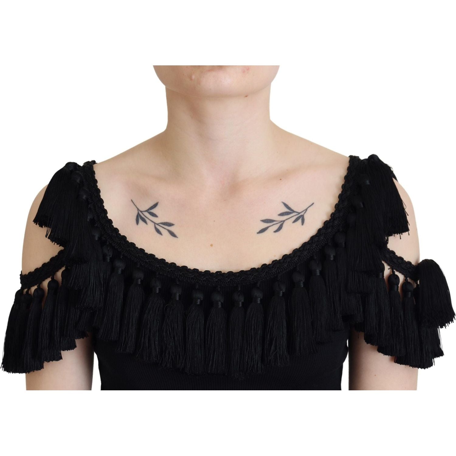 Dolce & Gabbana Black Tank Top Blouse Tassle Cotton Blouse