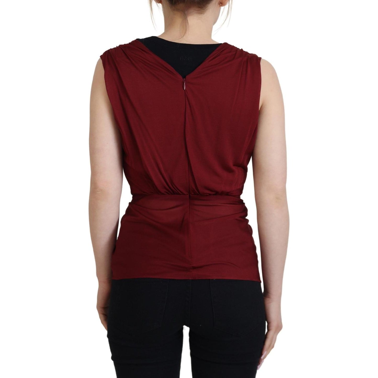 Dolce & Gabbana Bordeaux Silk Stretch Top Vest Blouse TSH83245- 36