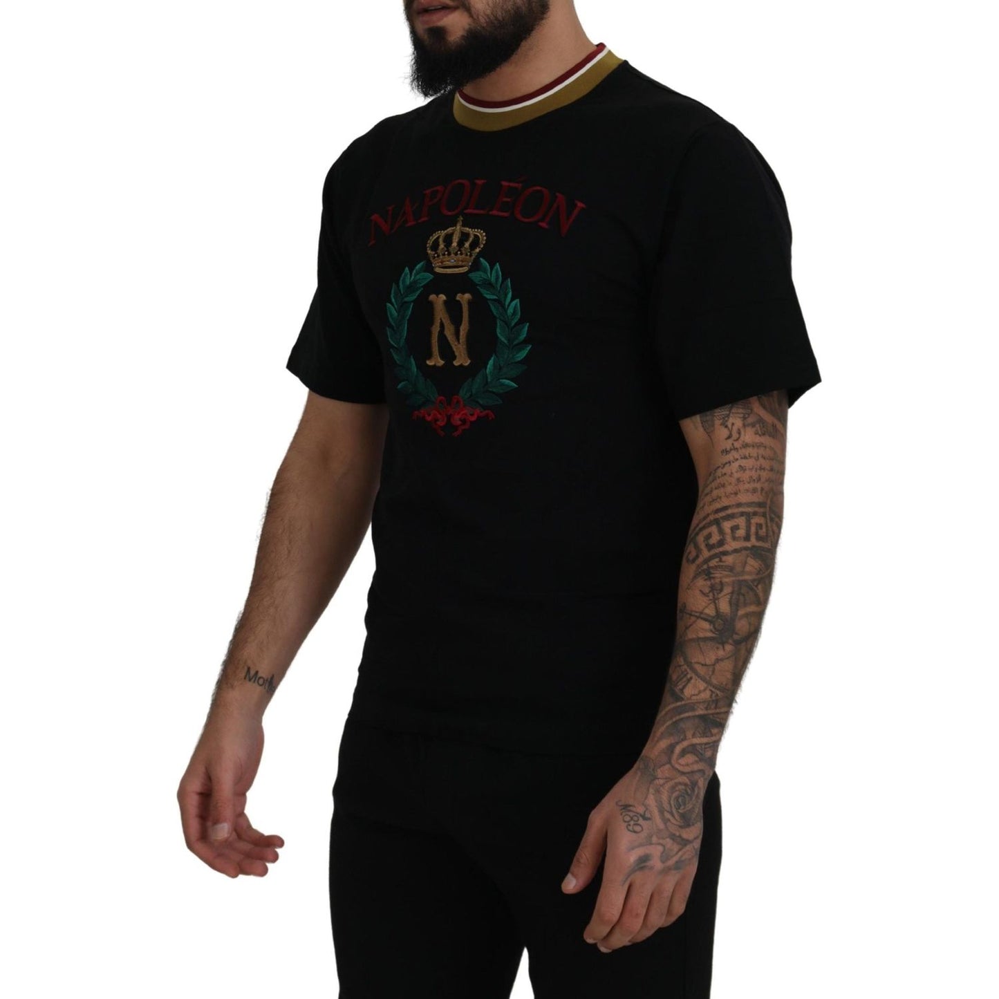 Dolce & Gabbana Black Cotton Embroidered Crewneck T-shirt