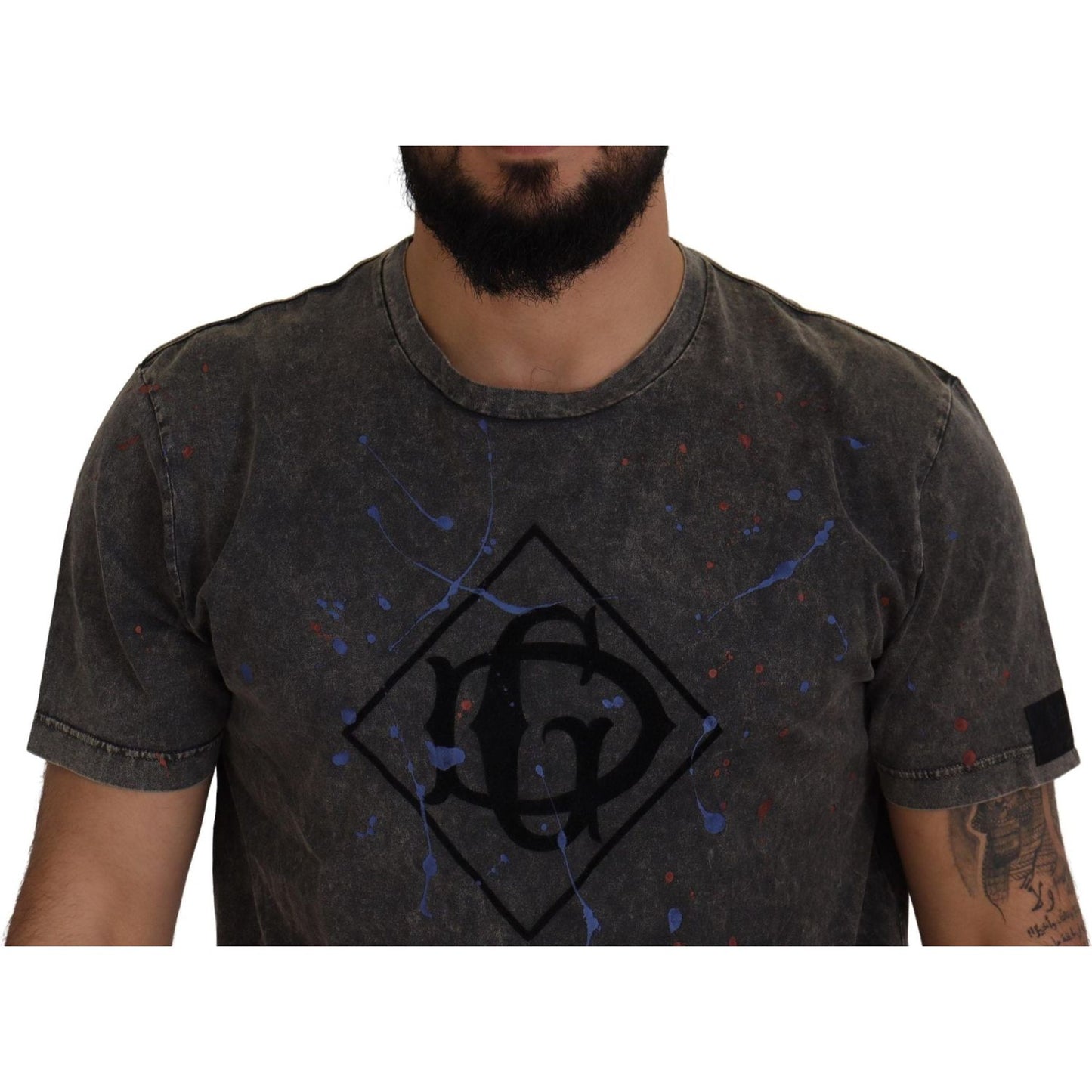 Dolce & Gabbana Gray Discolored Effect DG Logo T-shirt TSH8120 - 54