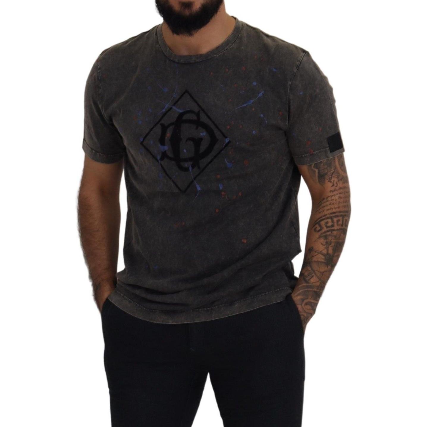 Dolce & Gabbana Gray Discolored Effect DG Logo T-shirt TSH8120 - 54
