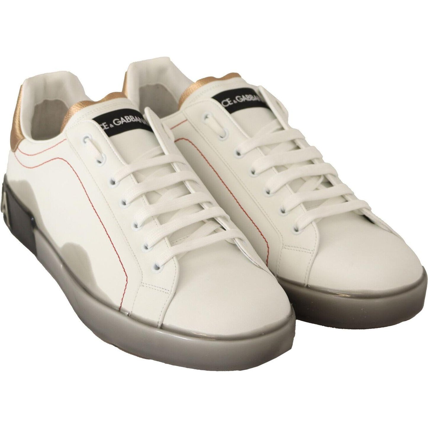 Dolce & Gabbana White Gold Leather Low Top Sneakers Casual Shoes