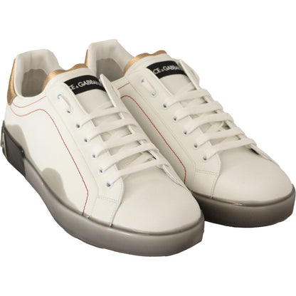 Dolce & Gabbana White Gold Leather Low Top Sneakers Casual Shoes