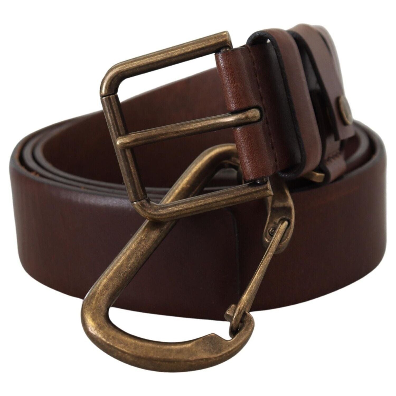 Dolce & Gabbana Brown Leather Gold Metal Buckle Carabiner Belt