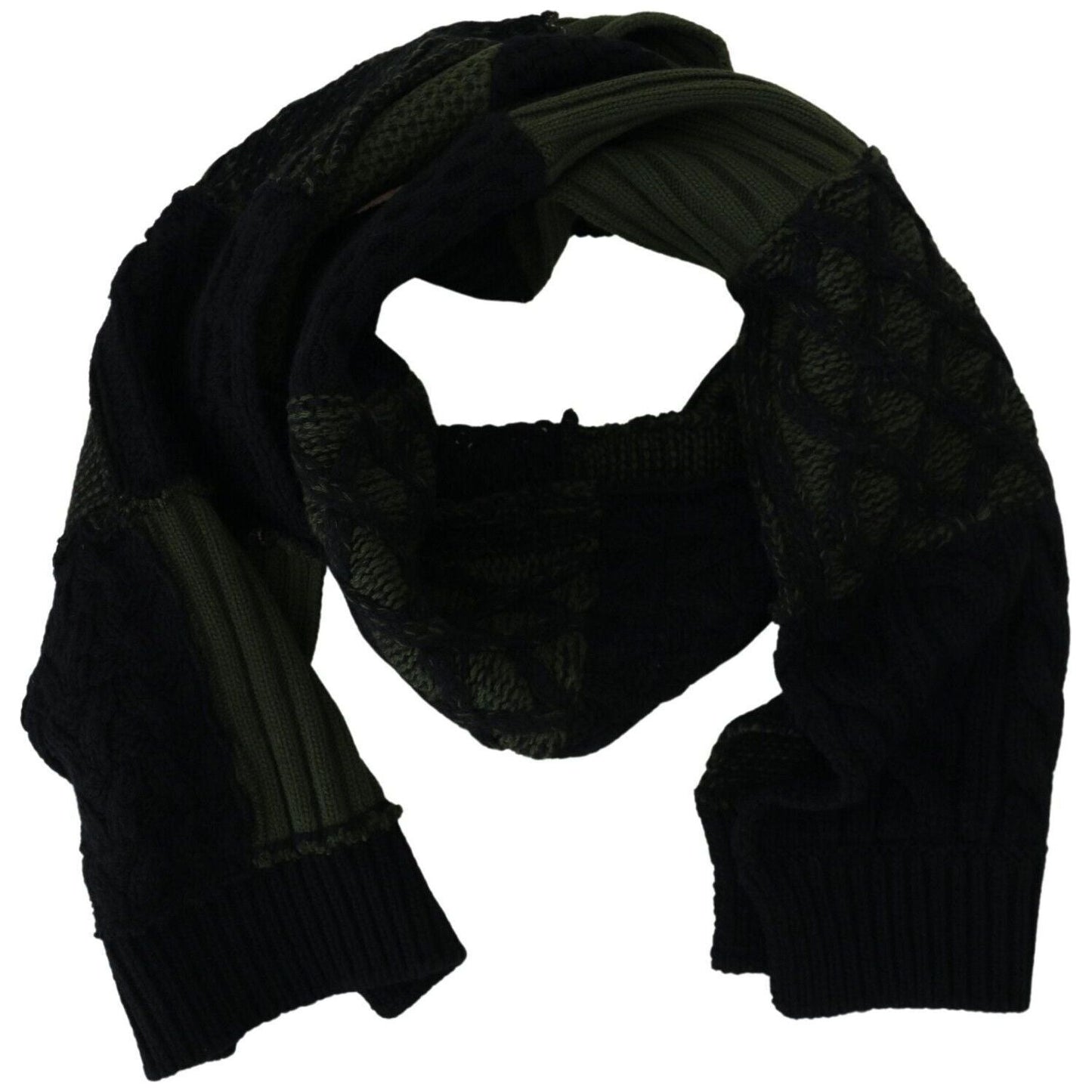 Dolce & Gabbana Black Green Knitted Men Neck Wrap Shawl Scarf MS6825