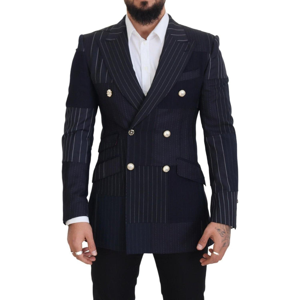 Dolce & Gabbana Blue Wool Patchwork Double Breasted Blazer JKT3433 - 48