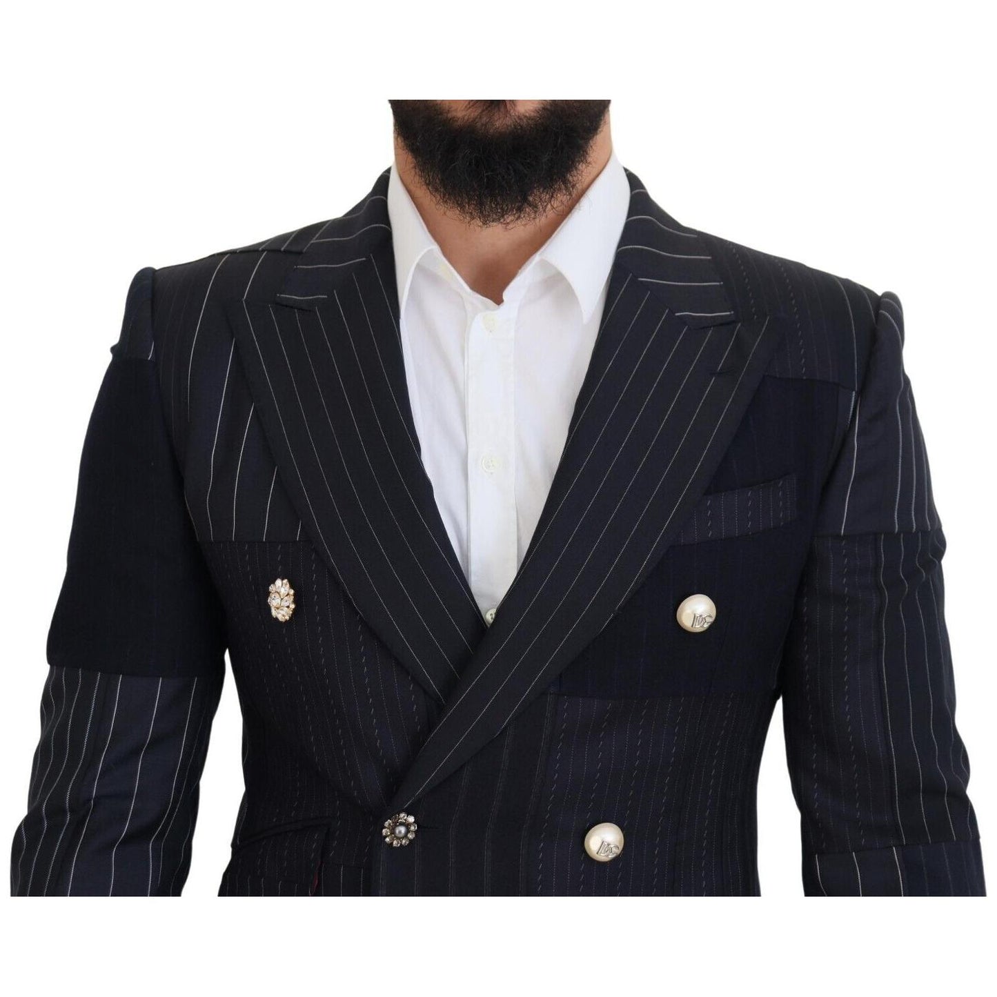 Dolce & Gabbana Blue Wool Patchwork Double Breasted Blazer JKT3433 - 48