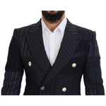 Dolce & Gabbana Blue Wool Patchwork Double Breasted Blazer JKT3433 - 48
