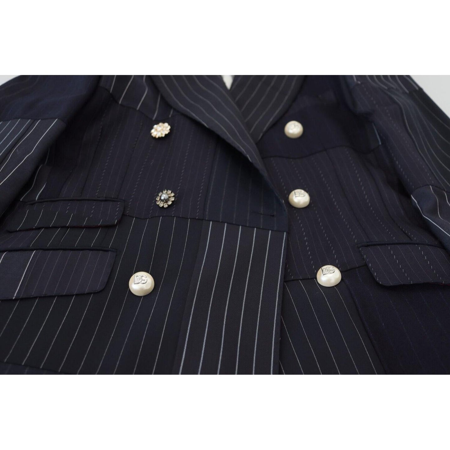 Dolce & Gabbana Blue Wool Patchwork Double Breasted Blazer JKT3433 - 48