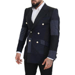 Dolce & Gabbana Blue Wool Patchwork Double Breasted Blazer JKT3452 - 46