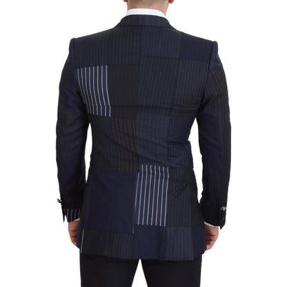 Dolce & Gabbana Blue Wool Patchwork Double Breasted Blazer