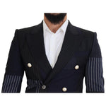 Dolce & Gabbana Blue Wool Patchwork Double Breasted Blazer JKT3452 - 46