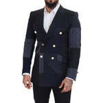 Dolce & Gabbana Blue Wool Patchwork Double Breasted Blazer JKT3452 - 46