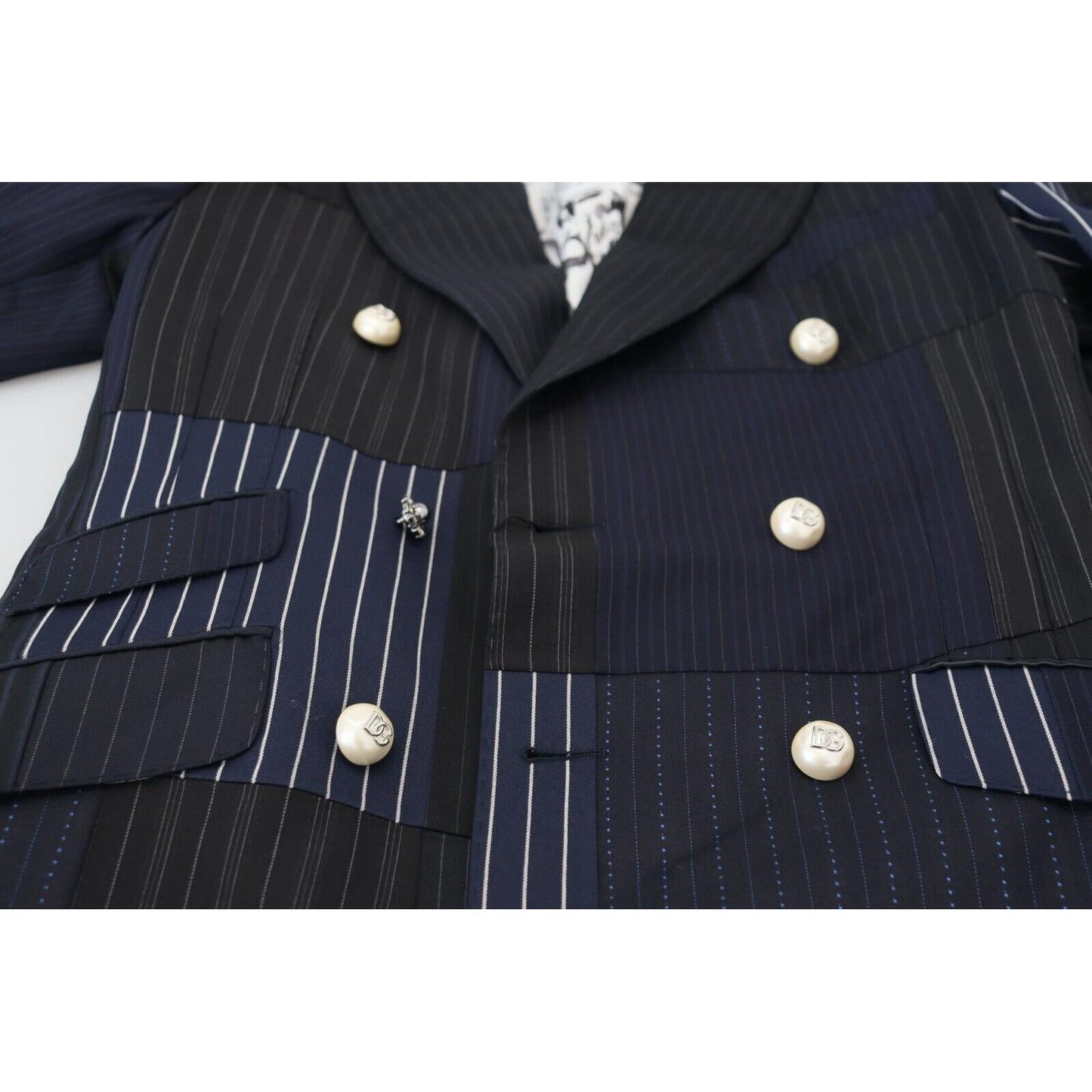 Dolce & Gabbana Blue Wool Patchwork Double Breasted Blazer JKT3452 - 46