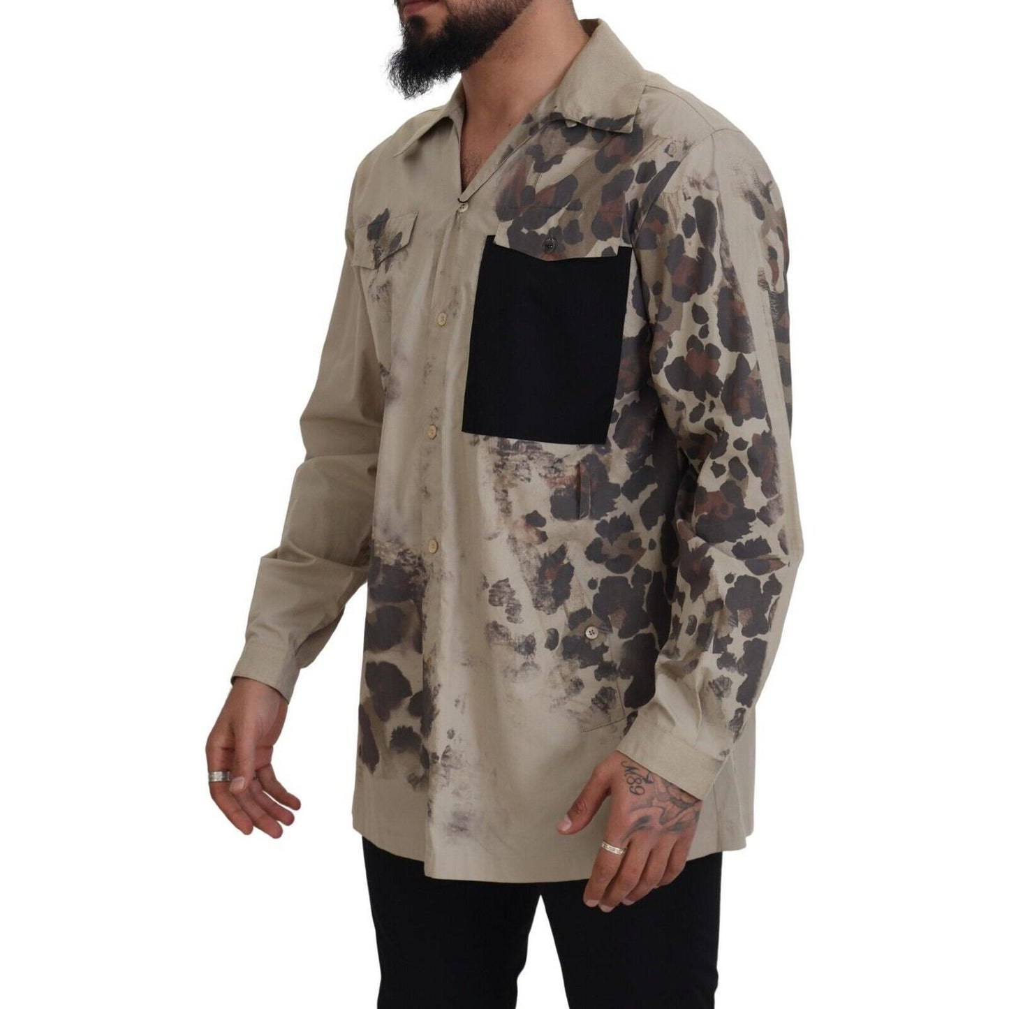 Dolce & Gabbana Beige Camouflage Cotton Long Sleeves Shirt TSH83168 - 40