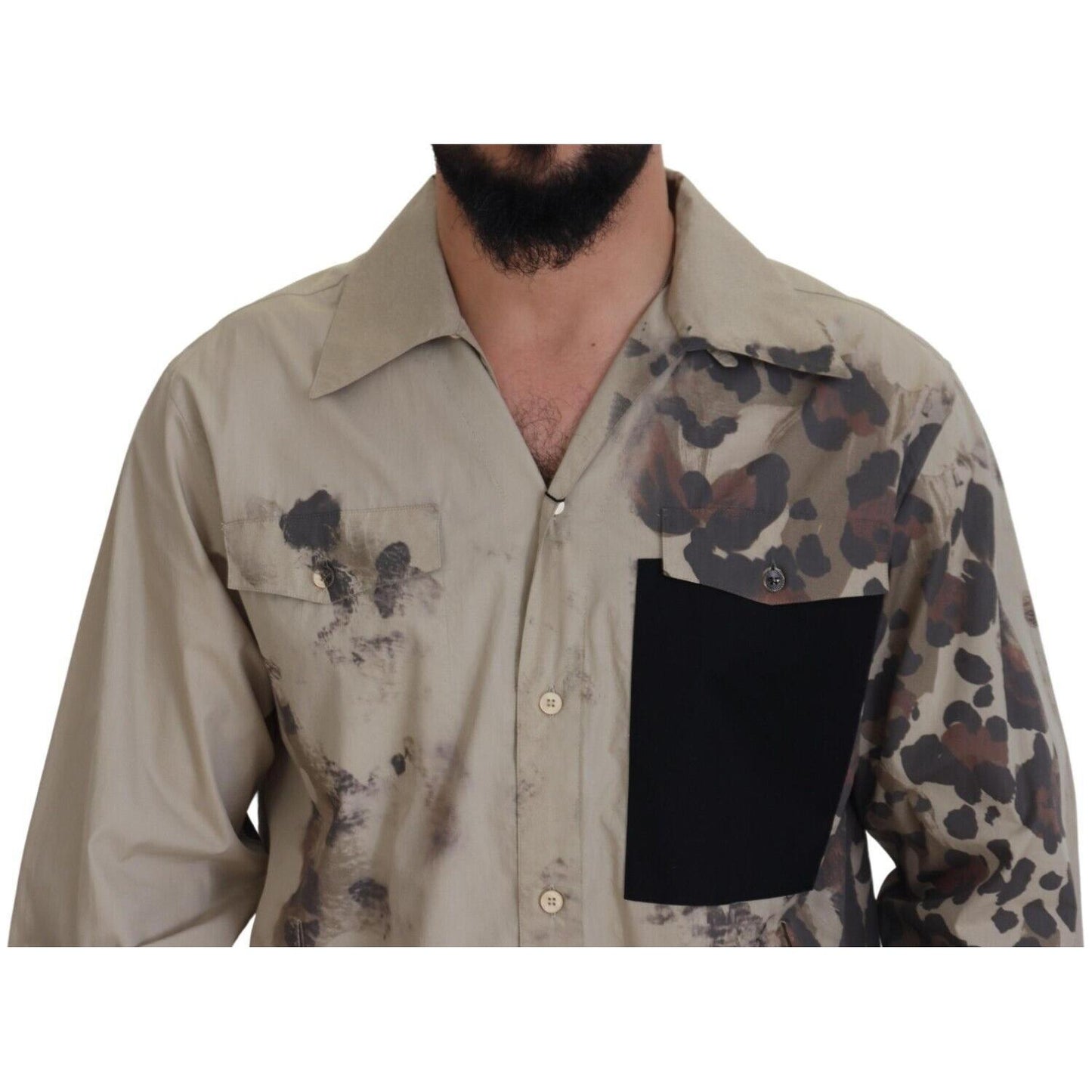 Dolce & Gabbana Beige Camouflage Cotton Long Sleeves Shirt TSH83168 - 40