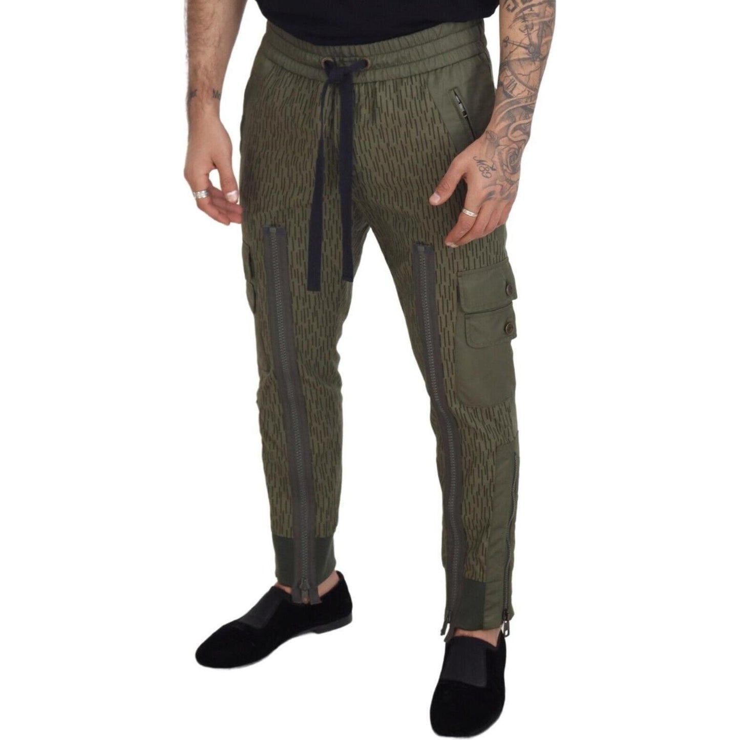 Dolce & Gabbana Green Striped Cargo Zipper Leg Men Trouser Pants