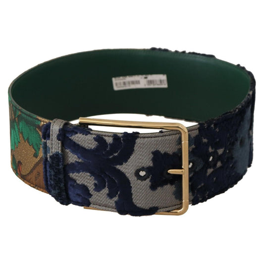 Dolce & Gabbana Green Jaquard Embroid Leather Gold Metal Belt WMB241- 70