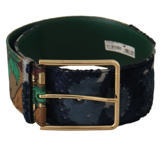 Dolce & Gabbana Green Jaquard Embroid Leather Gold Metal Belt WMB241- 70
